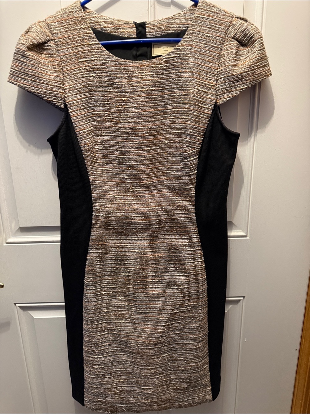 Moulinette Soeurs Gold-Threaded Textured Mini Dress with Black Panels
